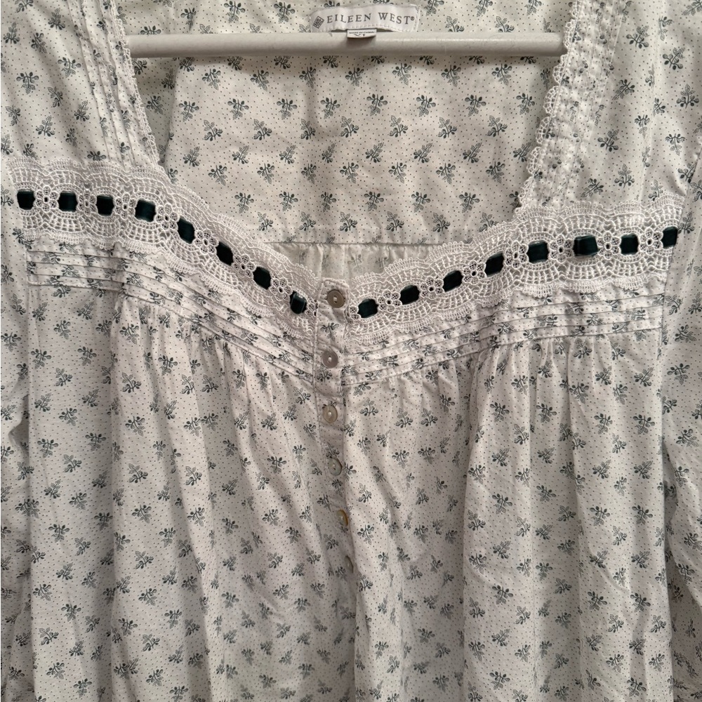 Eileen West Ballet Night Gown Long Sleeve 100% Cotton, Lace with velvet ribbon - Picture 10 of 15